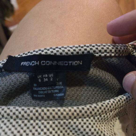 French Connection Embroidered Floral Bodycon Dress Size 2 Black Cream - Picture 3 of 9